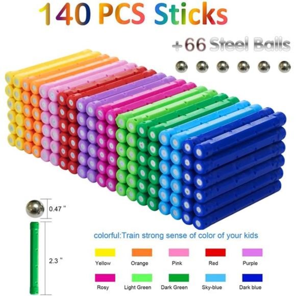 206Pcs 2.28" Magnetic Building Sticks Blocks Toys, Magnet Educational Toys - Picture 3 of 6